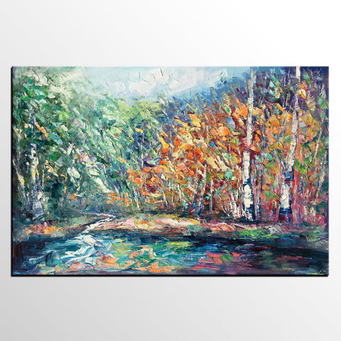 Landscape Painting, Autumn Tree Wall Art, Large Canvas Art, Custom Large Original Artwork, Canvas Painting-HomePaintingDecor