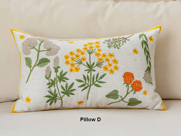 Farmhouse Sofa Decorative Pillows, Embroider Flower Cotton Pillow Covers, Spring Flower Decorative Throw Pillows, Decorative Pillows for Couch-HomePaintingDecor