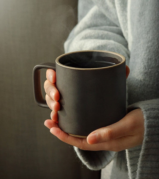 Modern Handmade Pottery Coffee Cup, Large Capacity Coffee Mugs, Unique Tea Cup, Creative White Black Ceramic Coffee Mugs-HomePaintingDecor