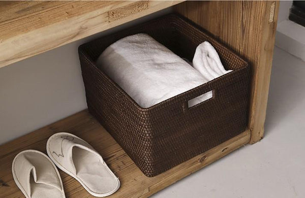 Rectangular Storage Baskets, Storage Baskets for Kitchen, Large Brown Woven Storage Baskets, Storage Baskets for Shelves-HomePaintingDecor