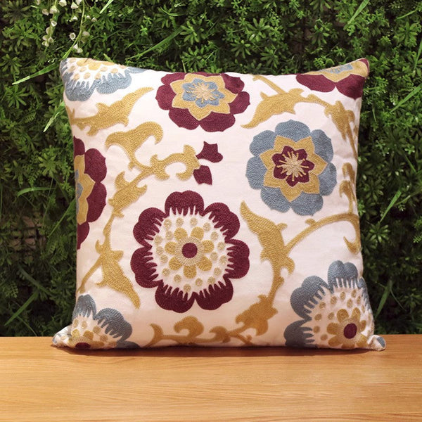 Cotton Flower Decorative Pillows, Decorative Sofa Pillows, Embroider Flower Cotton Pillow Covers, Farmhouse Decorative Throw Pillows for Couch-HomePaintingDecor