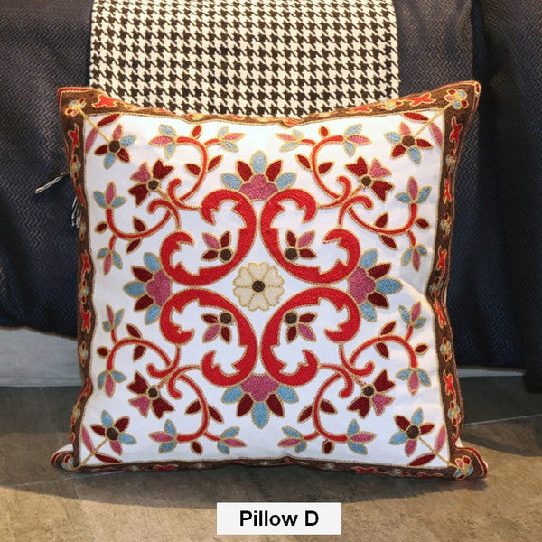 Cotton Flower Decorative Pillows, Decorative Sofa Pillows, Embroider Flower Cotton Pillow Covers, Farmhouse Decorative Throw Pillows for Couch-HomePaintingDecor