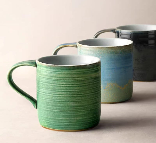 Creative Handmade Coffee Mugs, Blue Green Black Ceramic Coffee Mugs, Large Modern Handmade Pottery Coffee Cup, Large Capacity Coffee Mugs-HomePaintingDecor