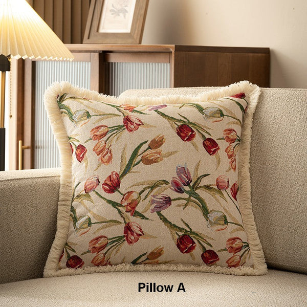 Tulip Flower Pillow Covers, Large Flower Decorative Pillows for Bedroom, Decorative Sofa Pillows for Couch, Farmhouse Decorative Pillows-HomePaintingDecor