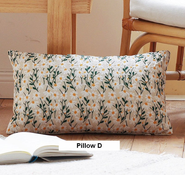 Farmhouse Decorative Pillows for Sofa, Embroider Flower Cotton Pillow Covers, Spring Flower Decorative Pillows for Bedroom, Decorative Pillows for Couch-HomePaintingDecor