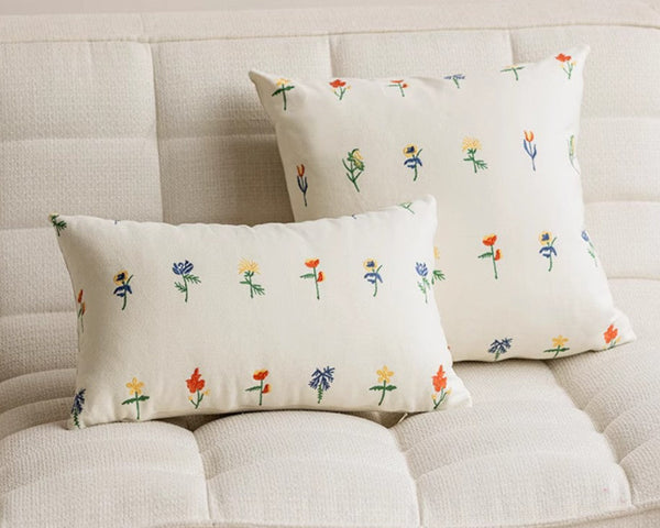 Decorative Pillows for Couch, Farmhouse Decorative Pillows for Sofa, Embroider Flower Cotton Pillow Covers, Spring Flower Decorative Pillows for Bedroom-HomePaintingDecor