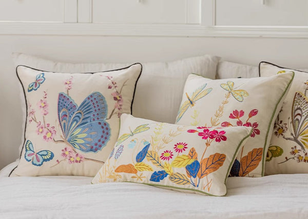 Decorative Throw Pillows for Living Room, Decorative Sofa Pillows, Butterfly Dragonfly Cotton and linen Pillow Cover, Modern Decorative Pillows for Couch-HomePaintingDecor