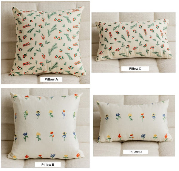 Embroider Flower Cotton Pillow Covers, Spring Flower Decorative Pillows for Bedroom, Decorative Pillows for Couch, Farmhouse Decorative Pillows for Sofa-HomePaintingDecor