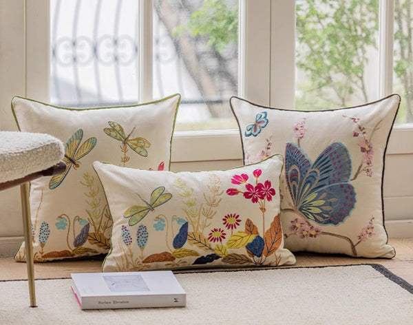 Decorative Throw Pillows for Living Room, Decorative Sofa Pillows, Butterfly Dragonfly Cotton and linen Pillow Cover, Modern Decorative Pillows for Couch-HomePaintingDecor