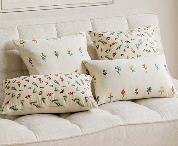 Decorative Pillows for Couch, Farmhouse Decorative Pillows for Sofa, Embroider Flower Cotton Pillow Covers, Spring Flower Decorative Pillows for Bedroom-HomePaintingDecor