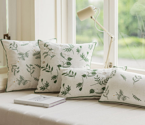 Embroider Flower Cotton Pillow Covers, Decorative Pillows for Sofa, Farmhouse Decorative Pillows for Couch, Spring Flower Decorative Pillows for Bedroom-HomePaintingDecor