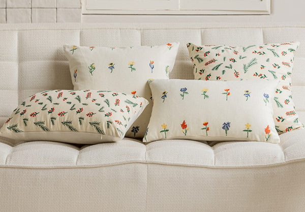 Embroider Flower Cotton Pillow Covers, Spring Flower Decorative Pillows for Bedroom, Decorative Pillows for Couch, Farmhouse Decorative Pillows for Sofa-HomePaintingDecor