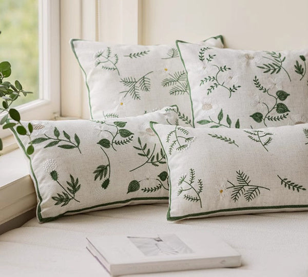 Decorative Pillows for Sofa, Farmhouse Decorative Pillows for Couch, Embroider Flower Cotton Pillow Covers, Spring Flower Decorative Pillows for Bedroom-HomePaintingDecor