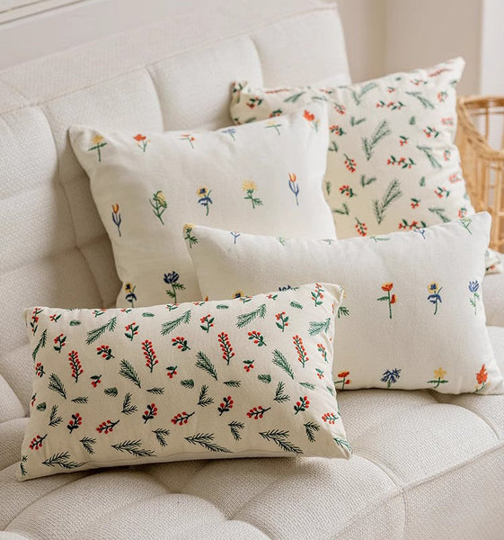 Decorative Pillows for Couch, Farmhouse Decorative Pillows for Sofa, Embroider Flower Cotton Pillow Covers, Spring Flower Decorative Pillows for Bedroom-HomePaintingDecor