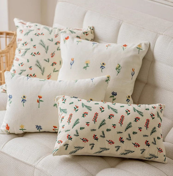 Embroider Flower Cotton Pillow Covers, Spring Flower Decorative Pillows for Bedroom, Decorative Pillows for Couch, Farmhouse Decorative Pillows for Sofa-HomePaintingDecor