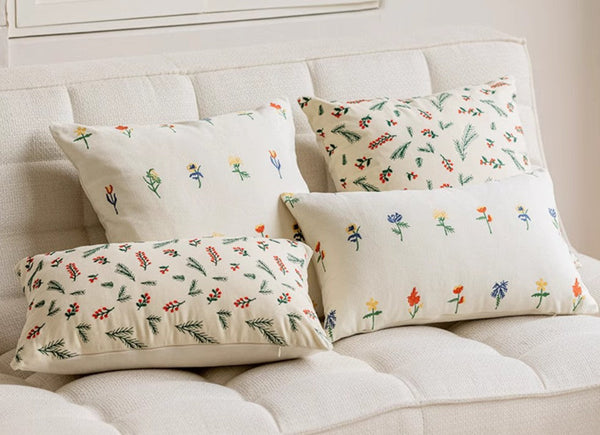 Decorative Pillows for Couch, Farmhouse Decorative Pillows for Sofa, Embroider Flower Cotton Pillow Covers, Spring Flower Decorative Pillows for Bedroom-HomePaintingDecor