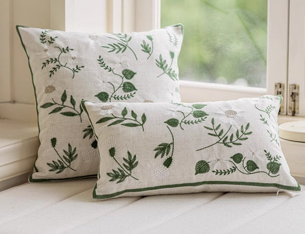 Embroider Flower Cotton Pillow Covers, Decorative Pillows for Sofa, Farmhouse Decorative Pillows for Couch, Spring Flower Decorative Pillows for Bedroom-HomePaintingDecor