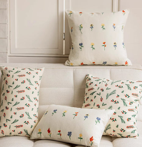 Embroider Flower Cotton Pillow Covers, Spring Flower Decorative Pillows for Bedroom, Decorative Pillows for Couch, Farmhouse Decorative Pillows for Sofa-HomePaintingDecor