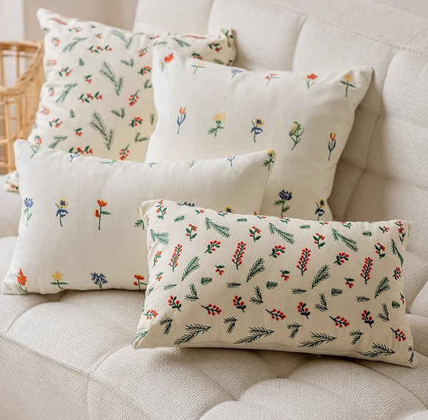 Decorative Pillows for Couch, Farmhouse Decorative Pillows for Sofa, Embroider Flower Cotton Pillow Covers, Spring Flower Decorative Pillows for Bedroom-HomePaintingDecor