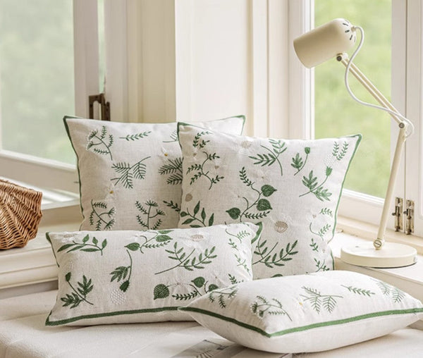 Embroider Flower Cotton Pillow Covers, Decorative Pillows for Sofa, Farmhouse Decorative Pillows for Couch, Spring Flower Decorative Pillows for Bedroom-HomePaintingDecor