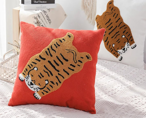 Contemporary Modern Sofa Pillow Covers, Square Modern Throw Pillows for Couch, Lovely Tiger Decorative Pillows for Children's Room, Decorative Pillows for Bedroom-HomePaintingDecor