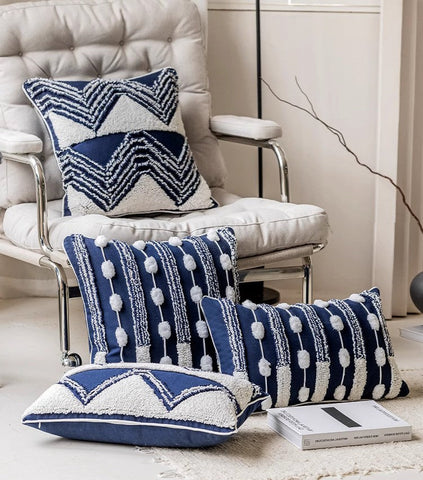 Blue Square Modern Decorative Pillows for Couch, Contemporary Modern Sofa Pillows, Modern Decorative Pillows for Bedroom, Decorative Pillow Covers-HomePaintingDecor