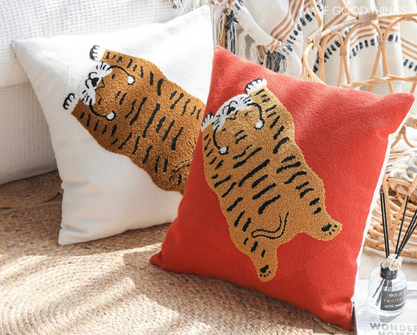 Contemporary Modern Sofa Pillow Covers, Square Modern Throw Pillows for Couch, Lovely Tiger Decorative Pillows for Children's Room, Decorative Pillows for Bedroom-HomePaintingDecor