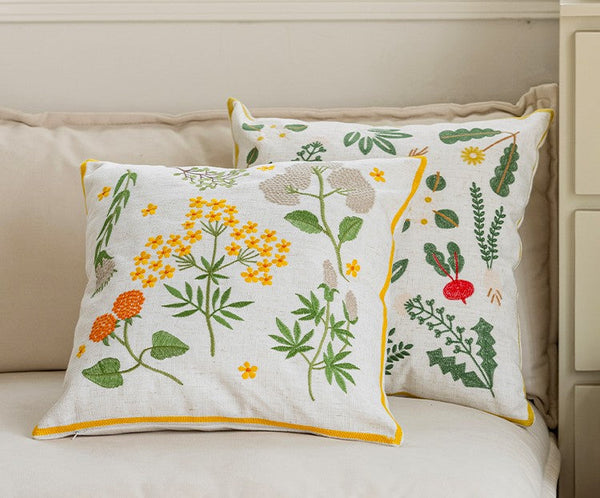 Decorative Pillows for Couch, Spring Flower Decorative Throw Pillows, Farmhouse Sofa Decorative Pillows, Embroider Flower Cotton Pillow Covers-HomePaintingDecor