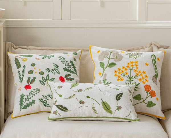 Farmhouse Sofa Decorative Pillows, Embroider Flower Cotton Pillow Covers, Spring Flower Decorative Throw Pillows, Decorative Pillows for Couch-HomePaintingDecor