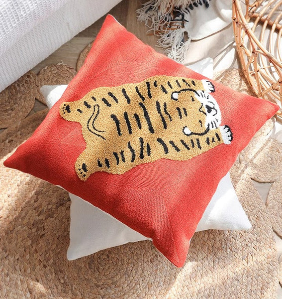 Contemporary Modern Sofa Pillow Covers, Square Modern Throw Pillows for Couch, Lovely Tiger Decorative Pillows for Children's Room, Decorative Pillows for Bedroom-HomePaintingDecor