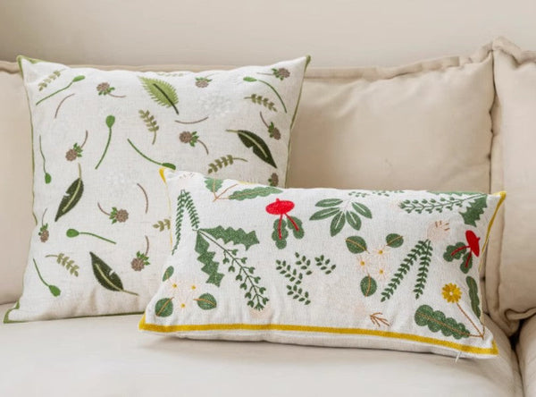 Farmhouse Sofa Decorative Pillows, Embroider Flower Cotton Pillow Covers, Spring Flower Decorative Throw Pillows, Decorative Pillows for Couch-HomePaintingDecor