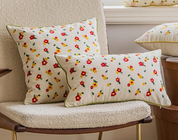 Embroider Flower Cotton Pillow Covers, Spring Flower Decorative Pillows for Dining Room, Decorative Pillows for Sofa, Farmhouse Decorative Pillows for Couch-HomePaintingDecor