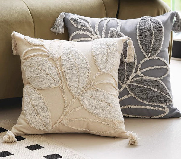 Contemporary Modern Sofa Pillow Covers, Square Modern Throw Pillows for Couch, Leaf Decorative Pillows for Bedroom, Modern Decorative Pillows for Interior Design-HomePaintingDecor