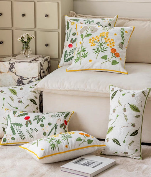 Farmhouse Sofa Decorative Pillows, Embroider Flower Cotton Pillow Covers, Spring Flower Decorative Throw Pillows, Decorative Pillows for Couch-HomePaintingDecor