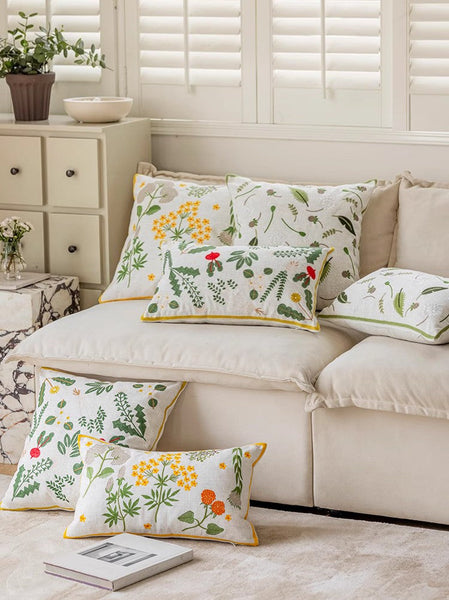 Farmhouse Sofa Decorative Pillows, Embroider Flower Cotton Pillow Covers, Spring Flower Decorative Throw Pillows, Decorative Pillows for Couch-HomePaintingDecor