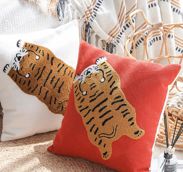 Contemporary Modern Sofa Pillow Covers, Square Modern Throw Pillows for Couch, Lovely Tiger Decorative Pillows for Children's Room, Decorative Pillows for Bedroom-HomePaintingDecor