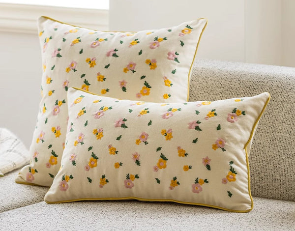 Spring Flower Decorative Pillows for Dining Room, Embroider Flower Cotton Pillow Covers, Decorative Pillows for Sofa, Farmhouse Decorative Pillows for Couch-HomePaintingDecor