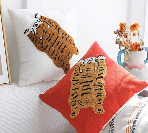 Contemporary Modern Sofa Pillow Covers, Square Modern Throw Pillows for Couch, Lovely Tiger Decorative Pillows for Children's Room, Decorative Pillows for Bedroom-HomePaintingDecor