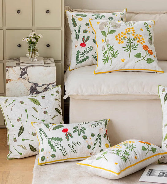 Farmhouse Sofa Decorative Pillows, Embroider Flower Cotton Pillow Covers, Spring Flower Decorative Throw Pillows, Decorative Pillows for Couch-HomePaintingDecor