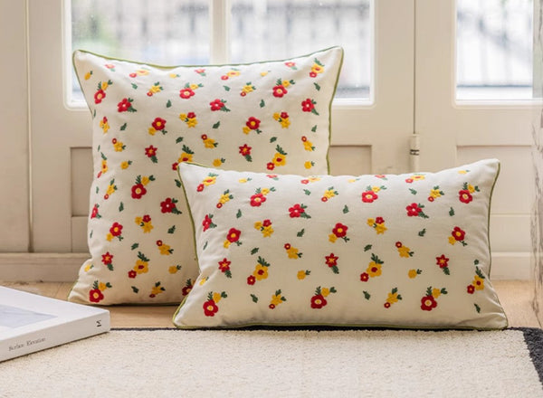 Spring Flower Decorative Pillows for Dining Room, Embroider Flower Cotton Pillow Covers, Decorative Pillows for Sofa, Farmhouse Decorative Pillows for Couch-HomePaintingDecor