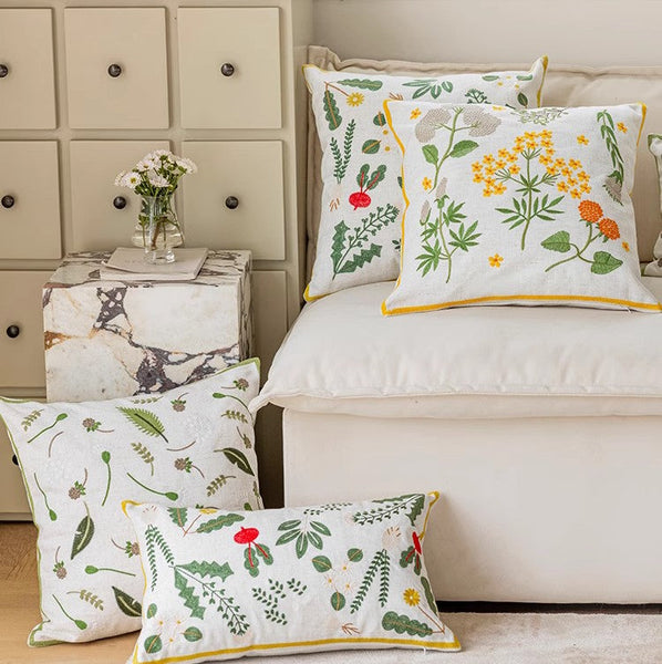 Farmhouse Sofa Decorative Pillows, Embroider Flower Cotton Pillow Covers, Spring Flower Decorative Throw Pillows, Decorative Pillows for Couch-HomePaintingDecor