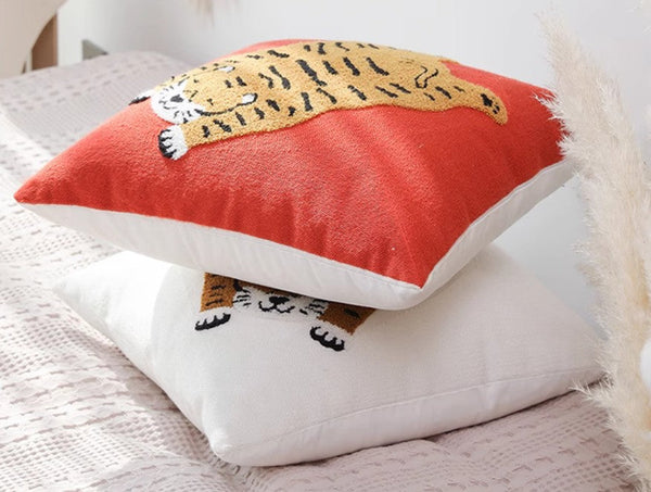 Contemporary Modern Sofa Pillow Covers, Square Modern Throw Pillows for Couch, Lovely Tiger Decorative Pillows for Children's Room, Decorative Pillows for Bedroom-HomePaintingDecor