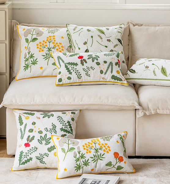 Spring Flower Decorative Throw Pillows, Decorative Pillows for Couch, Farmhouse Sofa Decorative Pillows, Embroider Flower Cotton Pillow Covers-HomePaintingDecor