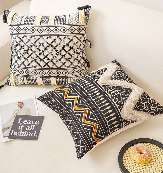 Unique Oriental Square Pillows for Bedroom, Geometric Modern Pillow Covers, Bohemian Decorative Sofa Pillows, Decorative Throw Pillows for Couch-HomePaintingDecor