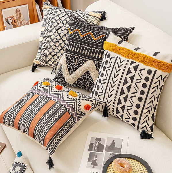 Unique Oriental Square Pillows for Bedroom, Geometric Modern Pillow Covers, Bohemian Decorative Sofa Pillows, Decorative Throw Pillows for Couch-HomePaintingDecor