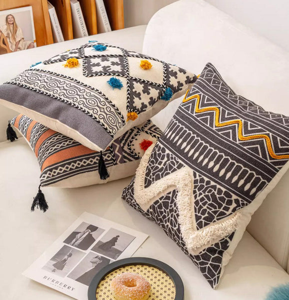 Unique Oriental Square Pillows for Bedroom, Geometric Modern Pillow Covers, Bohemian Decorative Sofa Pillows, Decorative Throw Pillows for Couch-HomePaintingDecor