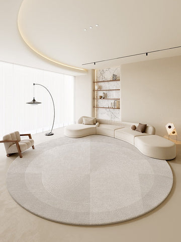 Grey Geometric Floor Carpets, Abstract Circular Rugs under Dining Room Table, Modern Living Room Round Rugs, Bedroom Modern Round Rugs-HomePaintingDecor