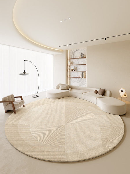 Large Modern Rugs in Living Room, Dining Room Modern Rugs, Cream Color Round Rugs under Coffee Table, Contemporary Circular Rugs in Bedroom-HomePaintingDecor