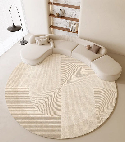 Dining Room Modern Rugs, Cream Color Round Rugs under Coffee Table, Large Modern Rugs in Living Room, Contemporary Circular Rugs in Bedroom-HomePaintingDecor