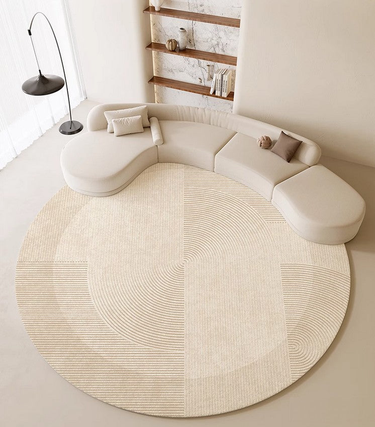 Large Modern Rugs in Living Room, Dining Room Modern Rugs, Cream Color Round Rugs under Coffee Table, Contemporary Circular Rugs in Bedroom-HomePaintingDecor